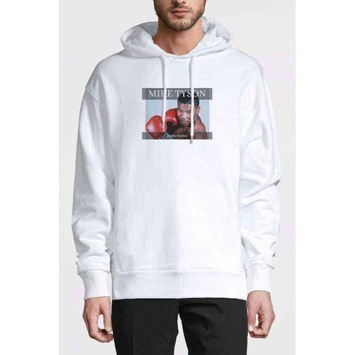 Mike Tyson Tragic Hero By Leslie Baskılı Beyaz Erkek Kapşonlu Sweatshirt
