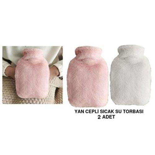 Sıcak Su Torbası 2 Adet,Yan Cepli Peluş Termofor 27X17X2Cm  750Ml