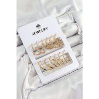 Pirinç Karışık Halka Model Gold Renk 6 Çift Kadın Küpe Set