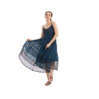 Şile Bezi Petrol Askılı Dantelli Elbise