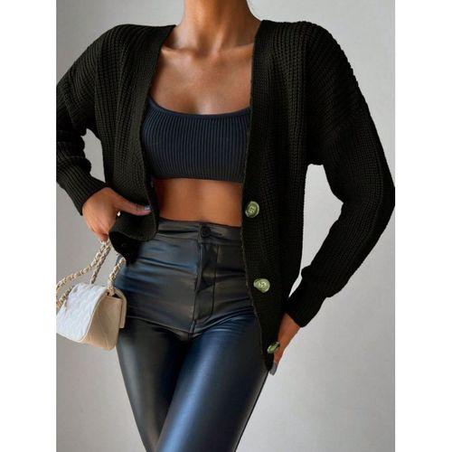 Kadın Uzun Kollu Düğme Detay Triko Hırka