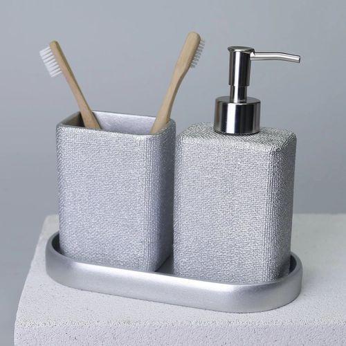 By Selim Linen Gümüş 5 Parça Polyester Banyo Seti