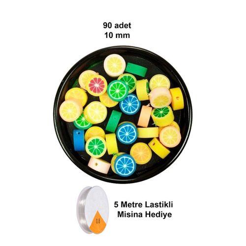 90 Adet 10 mm Polimer Kil Fimo Boncuk Takı Bileklik + 5 Metre Lastikli Misina Hediye - Renkli Limon