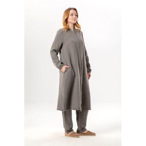 Uzun Kol Yaren Hakim Yaka Yazlık Müslin Tunik Gri Gri