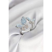 Gümüş Renk Mavi Kelebek Model Zirkon Taşlı Kadın Yüzük