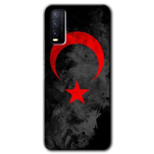 MRCİLETİSİM Vivo Y20 Kılıf HD Desen Baskılı Arka Kapak + Temperli Cam - Black Ayyıldız