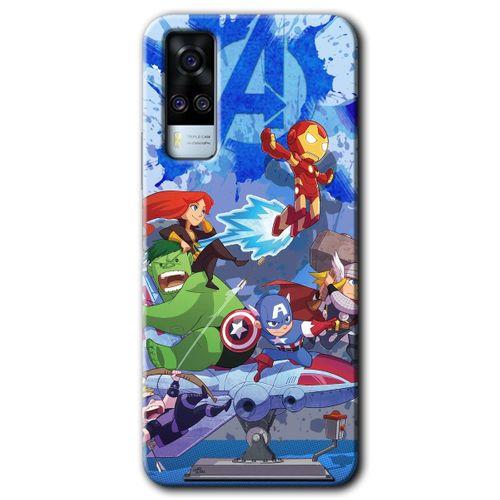 Vivo Y51a Kılıf HD Desen Baskılı Arka Kapak + Temperli Cam - Avengers Cartoon