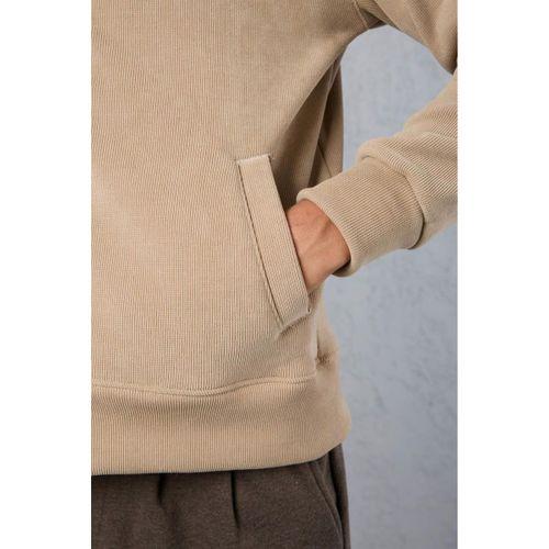 Ron Selanik Örme İçi Peluş Çift Fermuarlı Dik Yaka Erkek Hırka Sweatshirt  - Bej