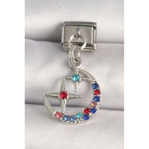 316L Çelik Gümüş Renk Renkli Zirkon Taşlı Yıldız Model Nomination Charm