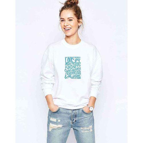 Love Joy Peace Baskılı Beyaz Kadın Sweatshirt