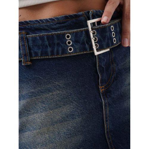 Kemer Detay Denim Mini Etek