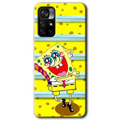 MRCİLETİSİM Xiaomi Redmi Note 11T Kılıf HD Desen Baskılı Arka Kapak + Temperli Cam - Aşık Sünger Bob