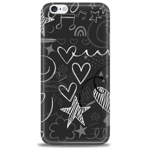 iPhone 6 Kılıf HD Baskılı Kılıf - Siyah Kalp ve Notalar + Tam Ekran Koruyucu