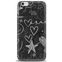 iPhone 6 Kılıf HD Baskılı Kılıf - Siyah Kalp ve Notalar + Tam Ekran Koruyucu