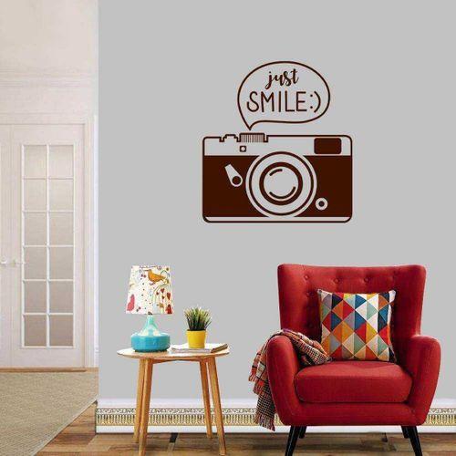 Just Smile Yazılı Fotoğraf Makinesi Dekoratif Duvar Sticker, Çıkartma, Etiket