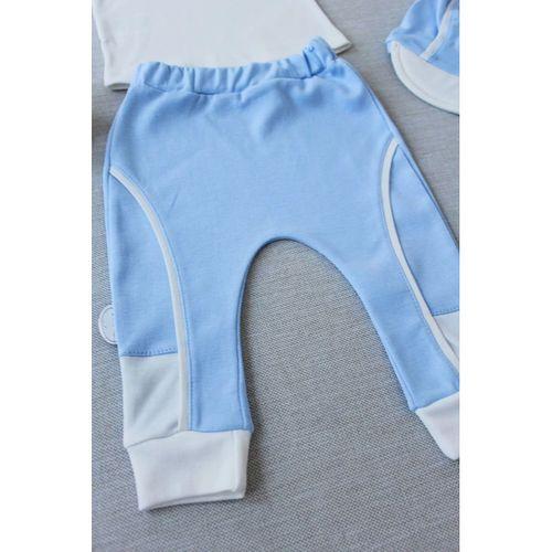 3-6 6-9 9-12 Ay Efendi Nakışlı Cep Şapkalı Uzun Kollu Sweat 3lü Erkek Bebek Takımı Mavi