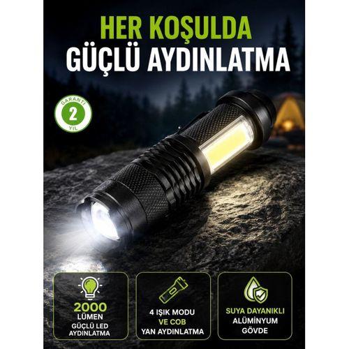 4 Modlu Usb Şarjlı Led El Feneri Kamp Ve Outdoor