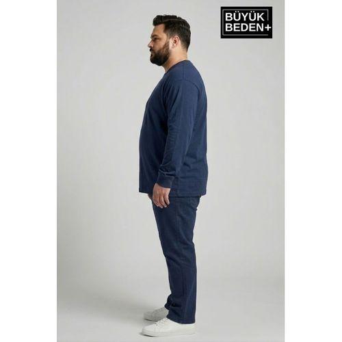 Erkek Büyük Beden 3 lü Set Uzun Kollu 2 İplik Bisiklet Yaka Tişört SPR26BEA942+3