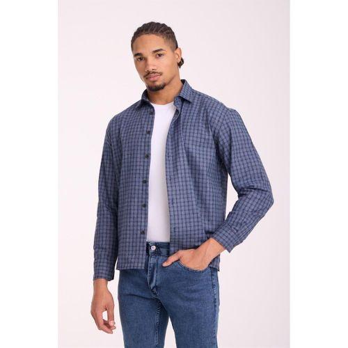 Alfonso Ekose Büyük Kareli Relaxed Fit %100 Pamuklu Flanel Kumaş Erkek Gömlek - Mavi