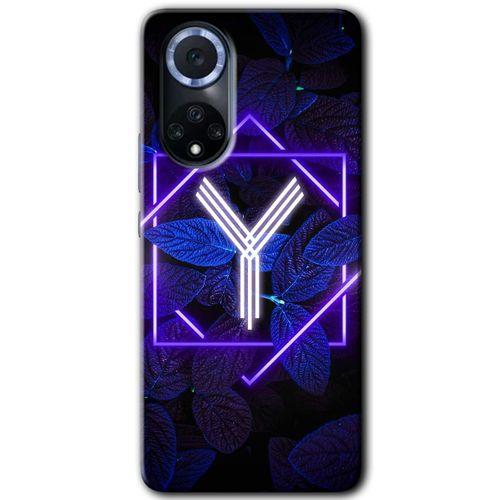 Huawei Nova 9 HD Baskılı Kılıf + 9D Tam Ekran Koruyucu - Dark Neon Yaprak Y Harfi