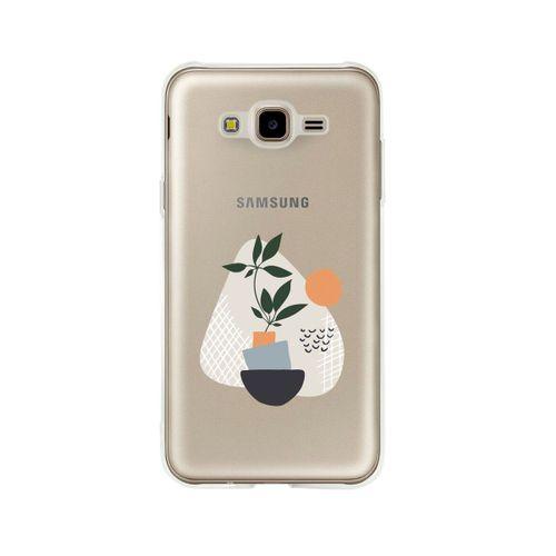 Samsung J7 Bitki Art Tasarımlı Premium Şeffaf Silikon Kılıf