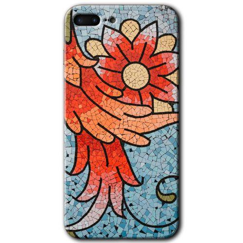 iPhone 8 Plus Kılıf HD Desen Baskılı Arka Kapak + Temperli Cam - Mozaik Çiçek