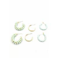 Boncuklu Küpe Seti - Yeşil