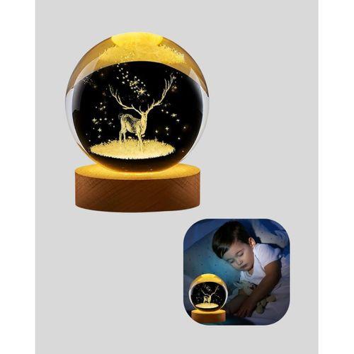 3d Geyik Desenli Kristal Küre Usb Işıklı Ahşap Tabanlı Oda Lambası