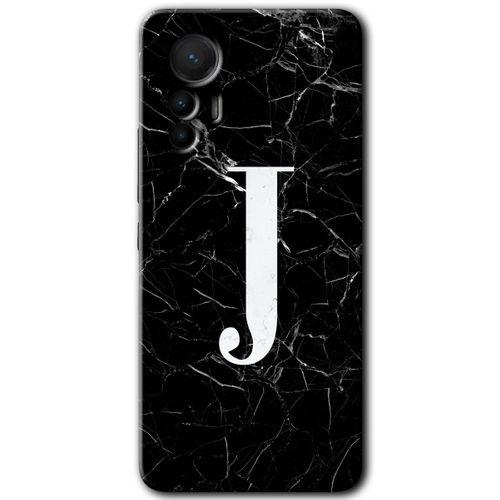 Xiaomi Mi 12 Lite HD Baskılı Kılıf + 9D Tam Ekran Koruyucu - Siyah Mermer Desenli J Harfi