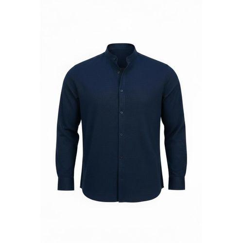 Scott – Soft Dokulu Yarım Oversize Modern Erkek Gömlek - Lacivert