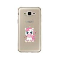 Samsung J7 Pembe Unicorn Desenli Premium Şeffaf Silikon Kılıf