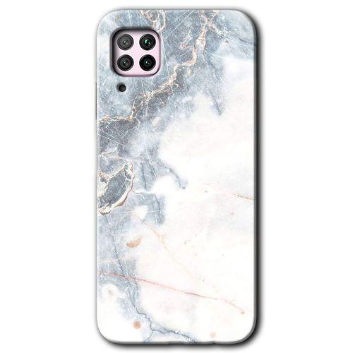 Huawei P40 Lite Kılıf Kapak - White Marble +Hayalet Ekran Yandan Gözükmez