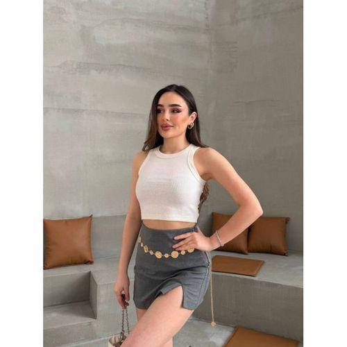 Kadın Halter Yaka Fitilli Esnek Crop Atlet
