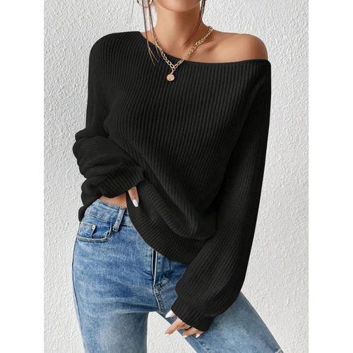 Kadın Uzun Kollu Tek Omuzu Açık Detaylı Triko Bluz