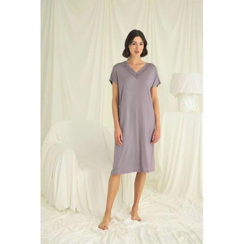 Yakası Dantelli Kısa Kollu Gecelik