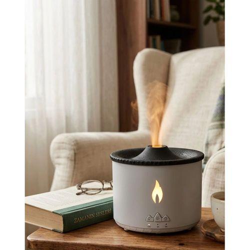Led Alev Efektli Aroma Difüzörü Ultrasonik Hava Nemlendirici Gece Lambası Fonksiyonlu