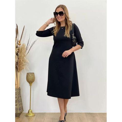Pilelistore Kadın Uzun Kollu Bisiklet Yaka Midi Ithal Krep Elbise