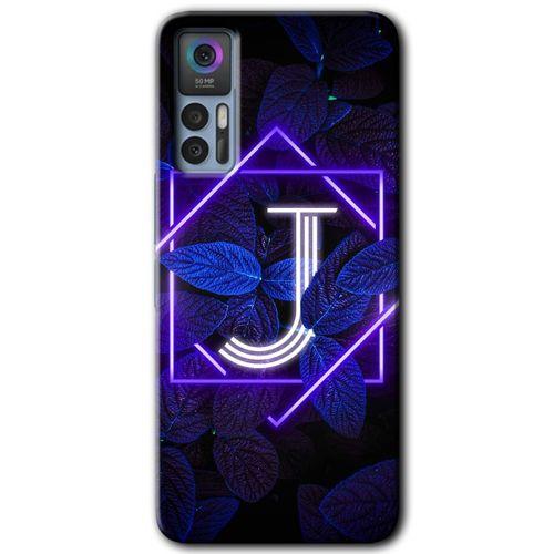 TCL 30 Plus Kılıf HD Desen Baskılı Arka Kapak - Dark Neon Yaprak J Harfi