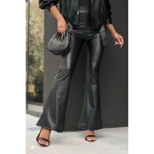 Kadın Yüksek Bel İspanyol Paçalı Deri Pantolon