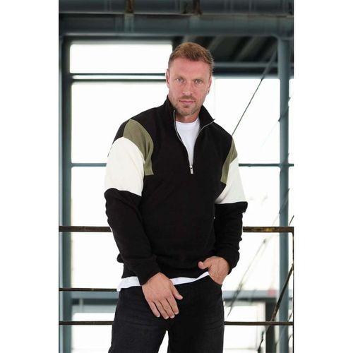 Oversize Erkek Kolları Garnili Selanik Örme Erkek Sweatshirt - Siyah