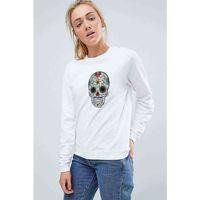 Watercolor Tattooed Skull Baskılı Beyaz Kadın Sweatshirt