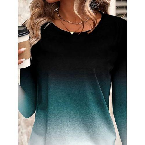 Kadın Uzun Kollu Bisiklet Yaka Desenli Süprem Bluz