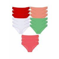 15 adet Süper Eko Set Likralı Kadın Slip Külot Kırmızı Beyaz Pudra Yeşil Fuşya