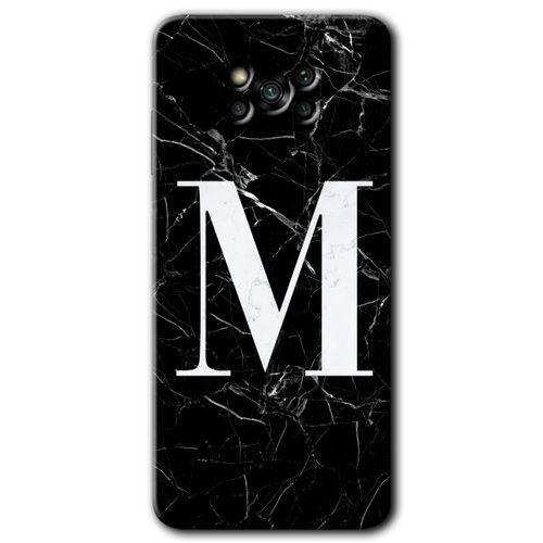 Poco x3 NFC Kılıf Baskılı Kapak - Siyah Mermer Desenli M Harfi +Tam Kaplayan Mat Seramik