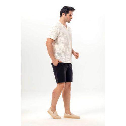 Girit Kısa Kol Düğmeli Kopanaki Erkek Tişört | Yazlık Erkek Tshirt Krem Krm