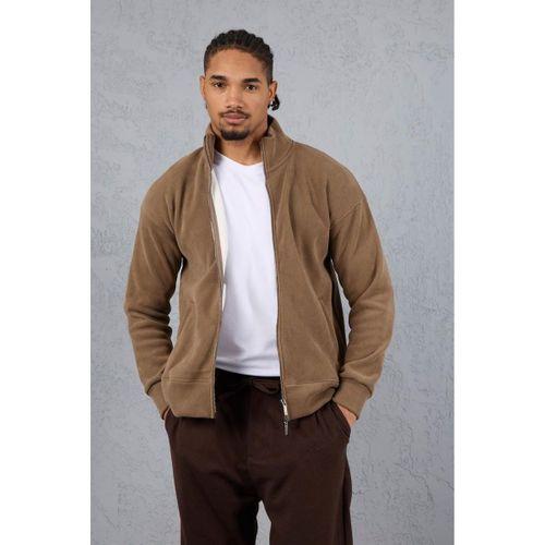 Ron Selanik Örme İçi Peluş Çift Fermuarlı Dik Yaka Erkek Hırka Sweatshirt - Vizon