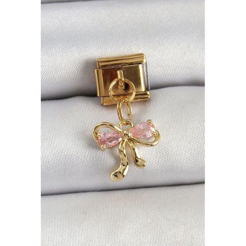 316L Çelik Sallantılı Zirkon Taşlı Fiyonk Model Gold Renk Nomination Charm