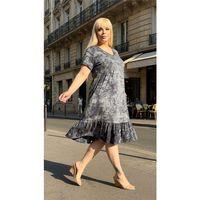 Melsay Butik Göğüsten Robalı V Yaka Kısa Kollu Antrasit Batik Yıkama Cepli Elbise