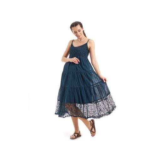 Şile Bezi Petrol Askılı Dantelli Elbise