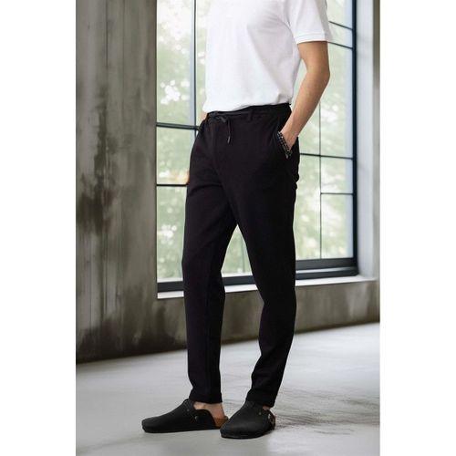 Akira Örme Pike Kumaş Beli Lastikli Fermuarlı Erkek Pantolon - Siyah